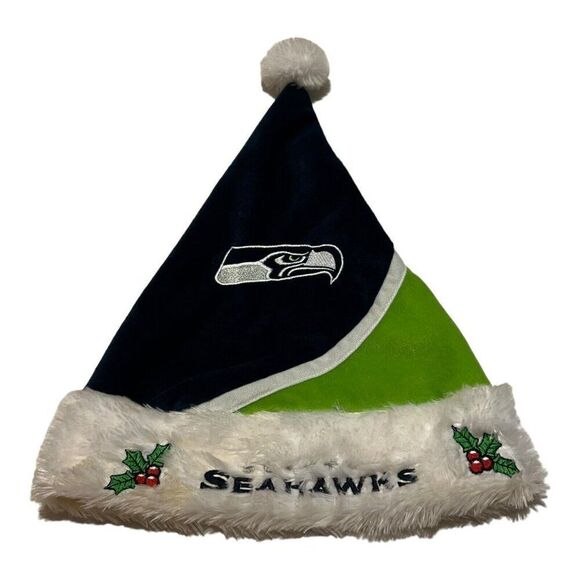 Seattle Seahawks NFL Christmas Santa Hat Team Colors Holly Holiday Tailgating - Picture 1 of 8